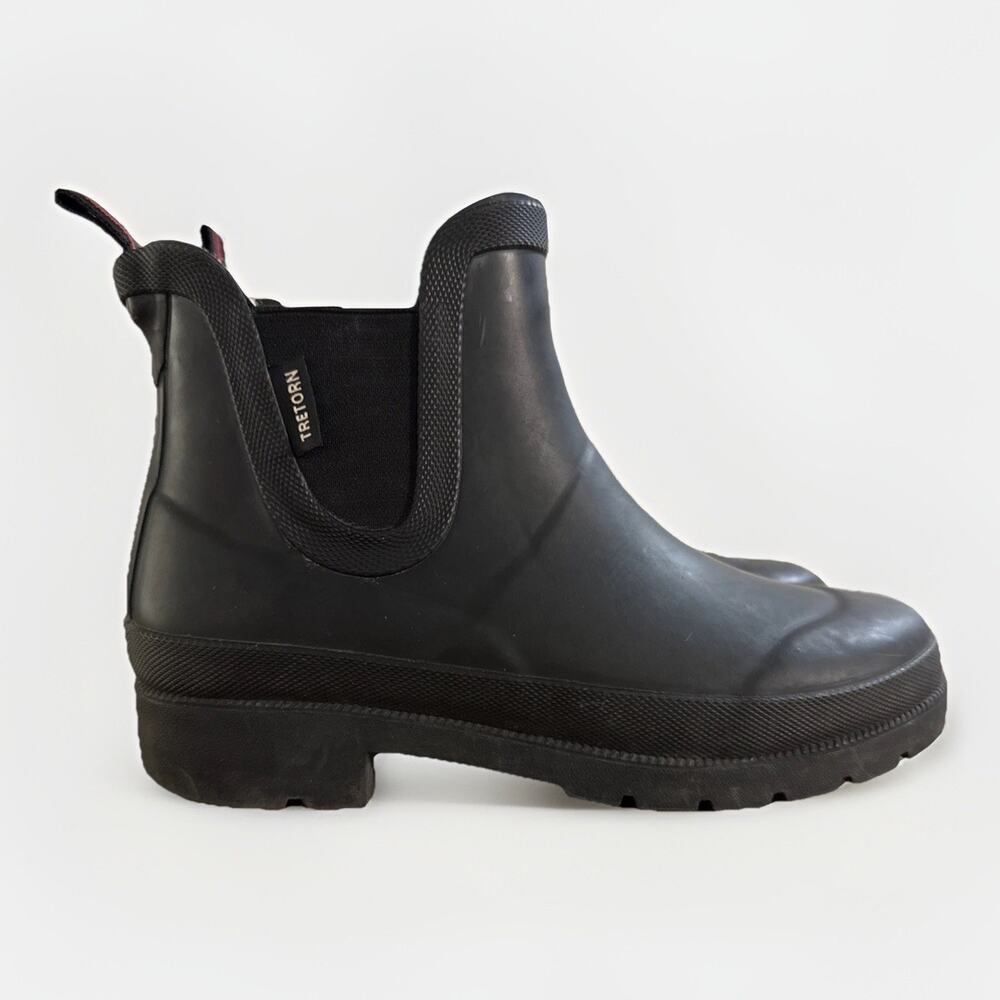 Tretorn Lina Black Waterproof Chelsea Ankle Rain Boots Womens 6 M Faux Fur Lined